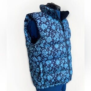 Polo Jeans Co Ralph Lauren Blue Floral Flowers Puffer Vest Goose Down Jacket M